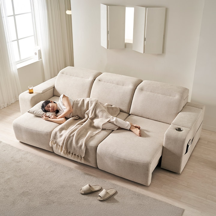 삼익가구 레스트인 헤드틸팅 모션 확장형 슬라이딩 4인용 리클라이너 소파(홈바형) 