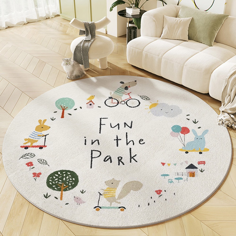 [오늘출발][신상품]허밍플레이스 씽씽놀이터 먼지없는 워셔블 원형 러그 포인트 카페트 120cm