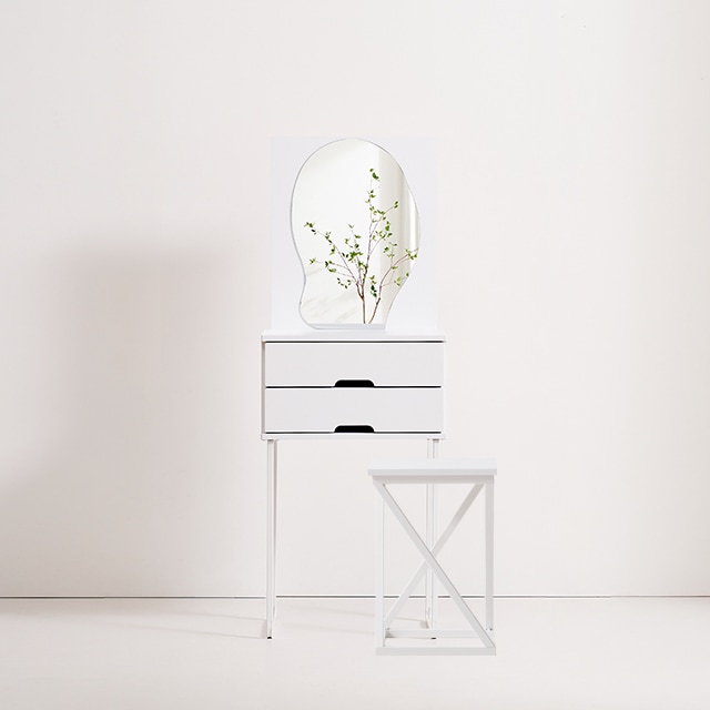 [신상품] 에브리가구 에르렌 500 입식 웨이브거울 콘솔 화장대 의자 세트