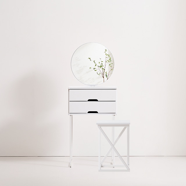 [신상품] 에브리가구 에르렌 500 입식 원형거울 콘솔 화장대 의자 세트