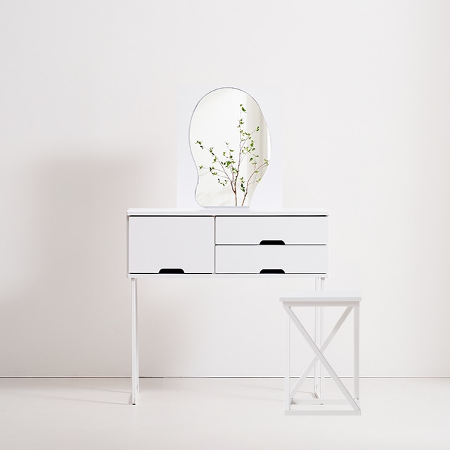 [신상품] 에브리가구 에르렌 850 입식 웨이브거울 콘솔 화장대 의자 세트