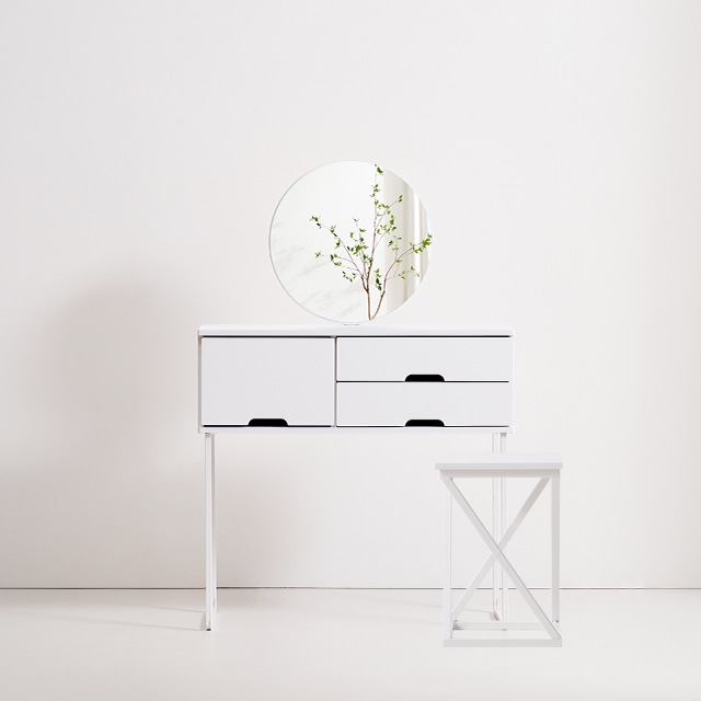 [신상품] 에브리가구 에르렌 850 입식 원형거울 콘솔 화장대 의자 세트