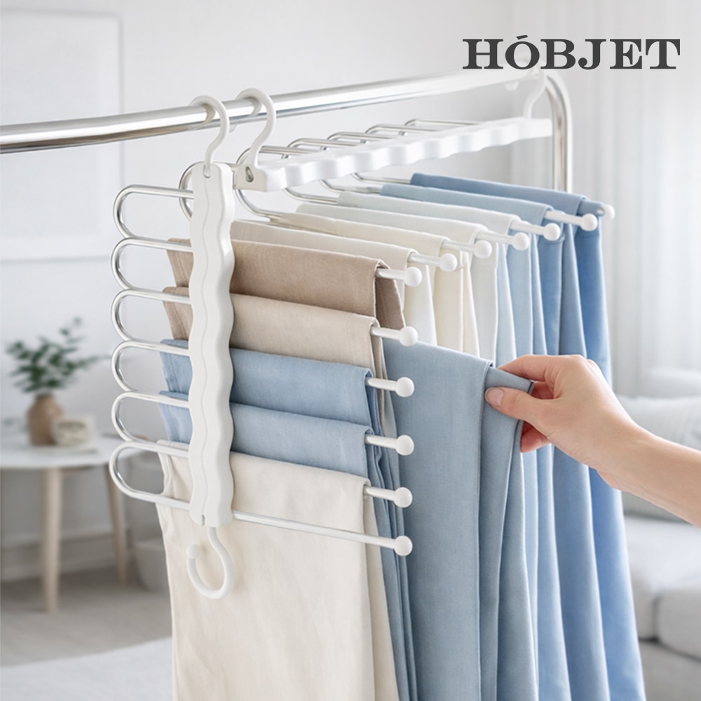 [오늘출발] [신상품] 호브제 6단 바지걸이 접이식 공간절약 스텐 대용량 튼튼한 행거 옷걸이 옷장 정리 화이트 2003