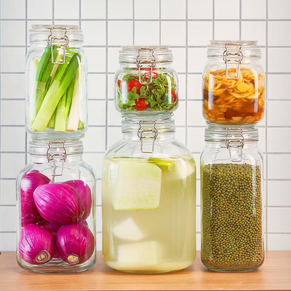 에시카창고 원형 유리 담금주병 밀폐 용기 1p 쌀 원두 보관 과일청 씨리얼 견과류 잡곡 캐니스터