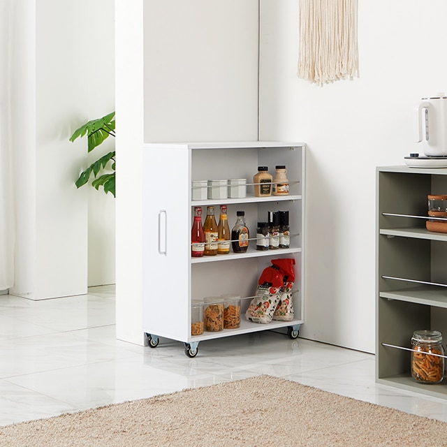 데코레시피 전기밥솥선반 3단 슬라이딩 틈새 수납장 600 2colors