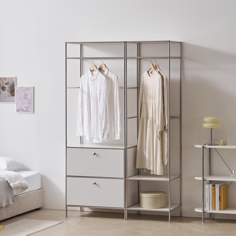 데코레시피  N1674 모듈 투서랍 3단 선반 행거 옷장 세트