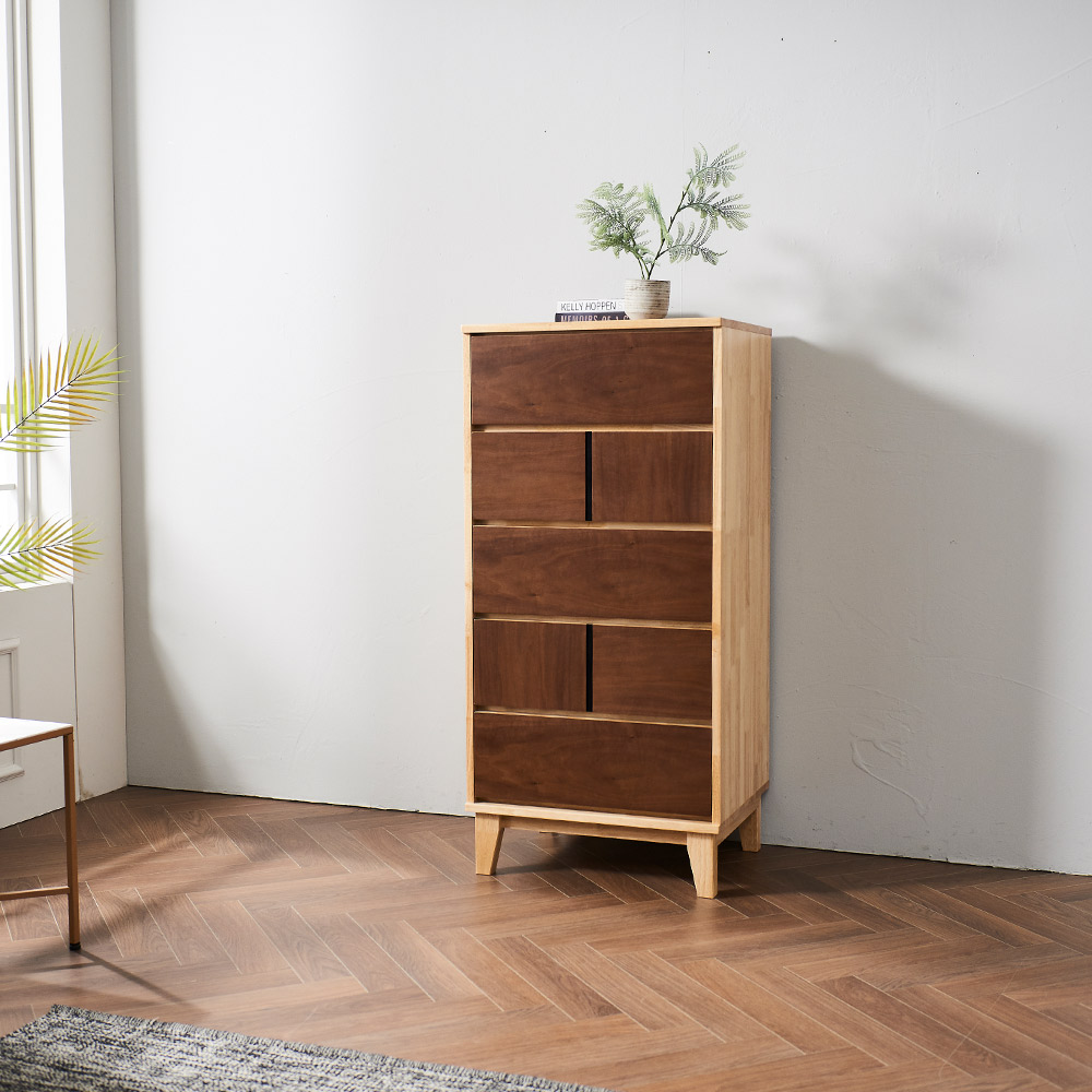 우아미가구 데네트 고무나무 원목 5단 서랍장 600