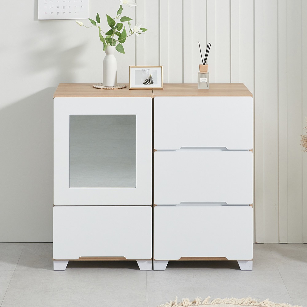 우아미가구 엘킨 거울 수납 서랍장 세트