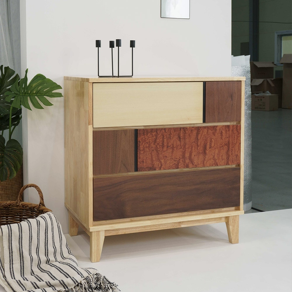 우아미가구 데네트 고무나무 원목 3단 서랍장 800