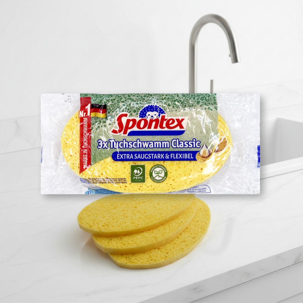 스폰텍스 프랑스산 셀룰로스 원형 수세미 클래식 스펀지 3개