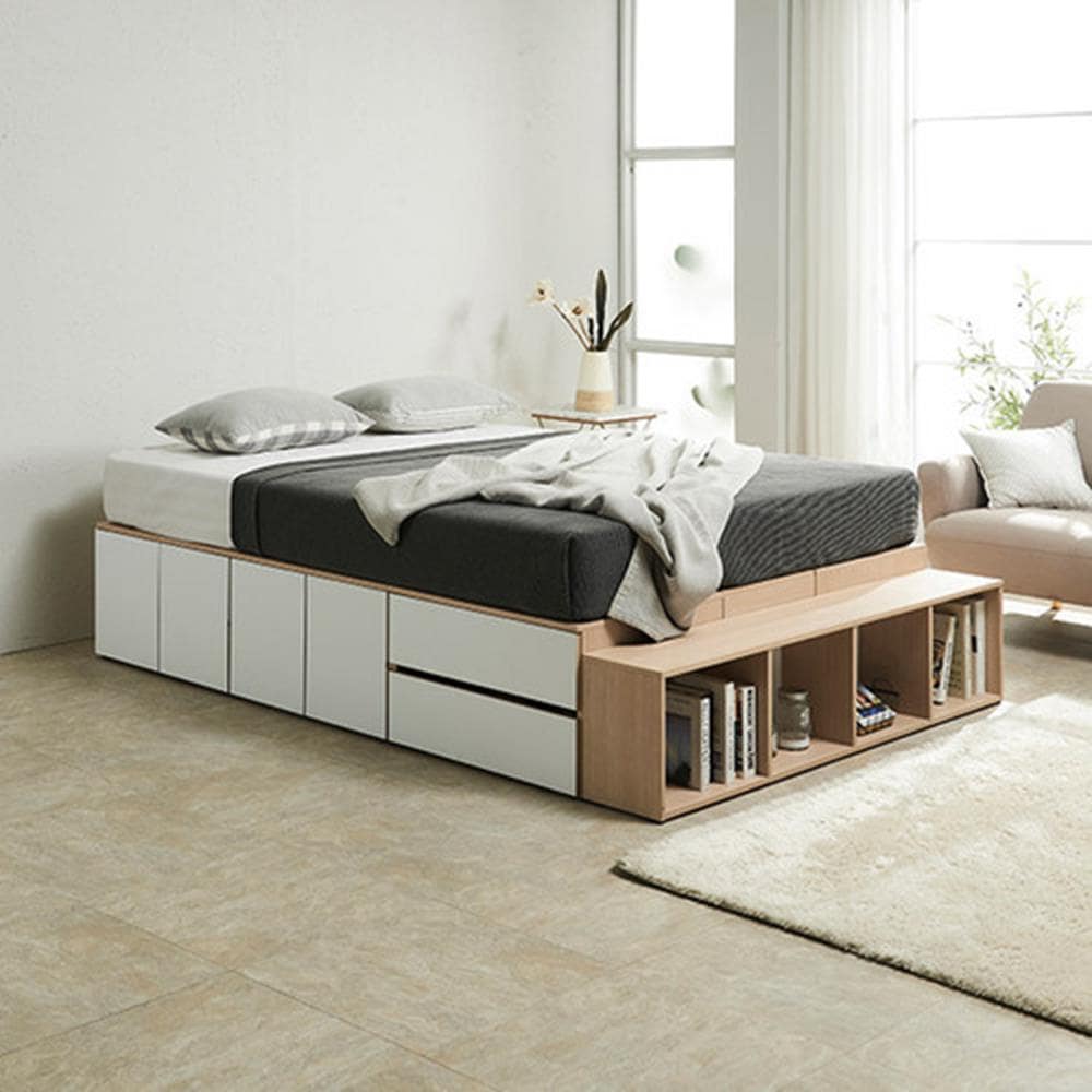 자르파라가구 집순이용 서랍선반많은 노헤드 퀸침대+매트리스세트 가성비좋은 원룸 엔틱 고급