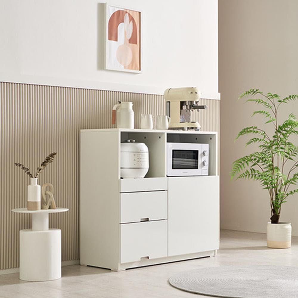 자르파라가구 화이트 신혼 1인가구 주방 가전 렌지대 서랍 오픈 수납장(100cm) 레인지 진열