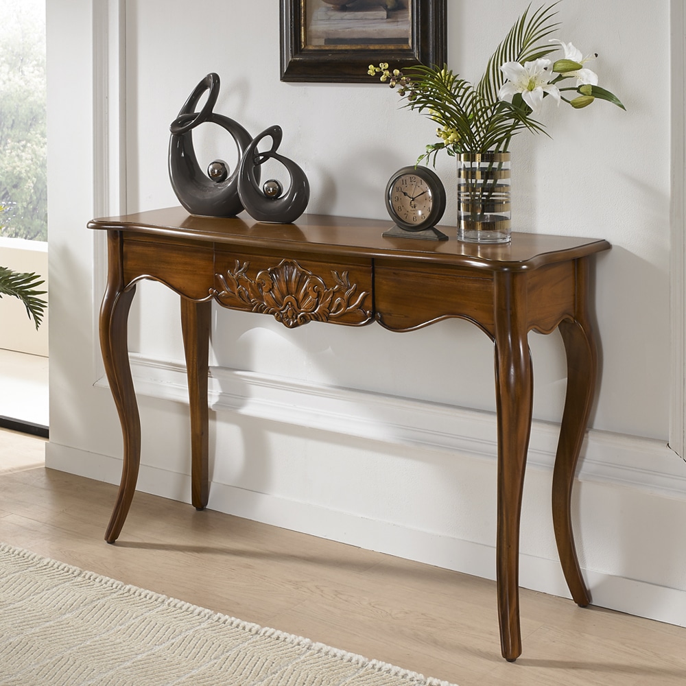 미라클퍼니처 라니 엔틱 가구 인테리어 원목 콘솔 화장대 브라운 서랍장 1100