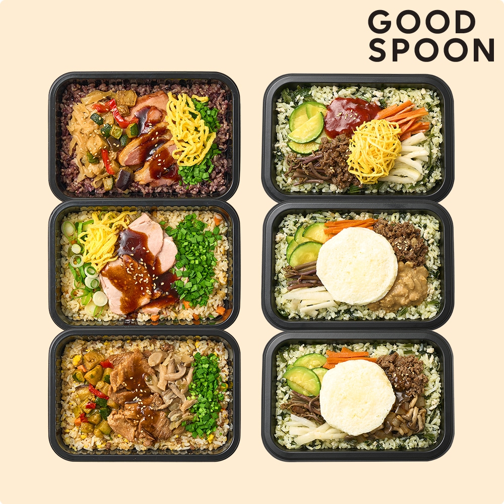 미스터네이처 굿스푼 저당 비빔밥&솥밥 혼합 6종 6팩 도시락 세트 임당 당뇨 식단 닭가슴살 단백질 덮밥