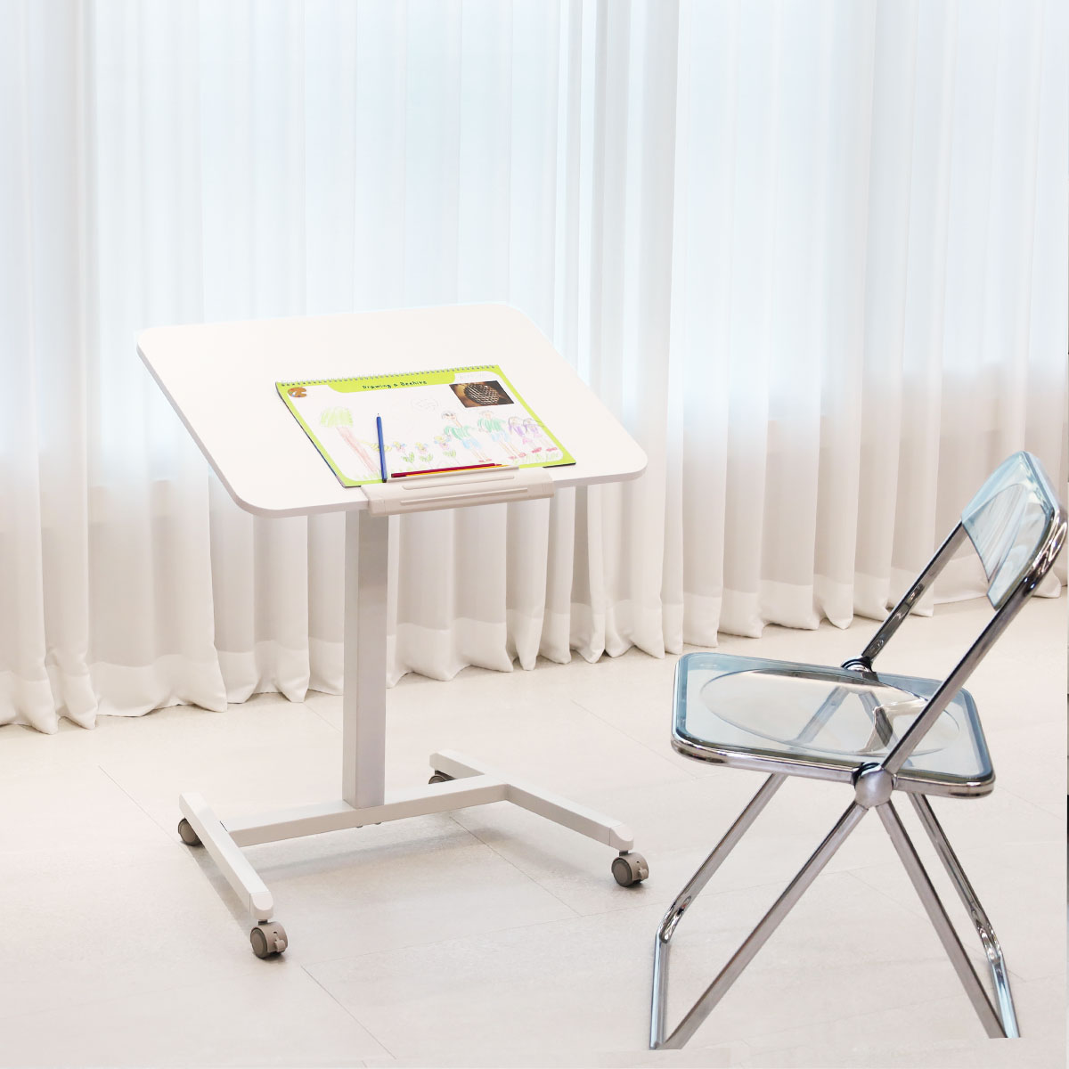 일루일루 오텐션 T01 유압식 높이조절 테이블 이동식 노트북 스탠드 강의실 보조 책상 