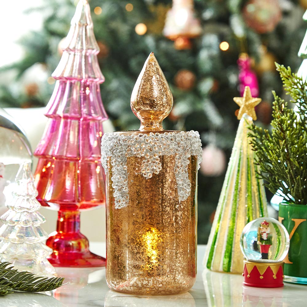 모던하우스 라이팅 글라스 골드 비즈 캔들 M 19cm