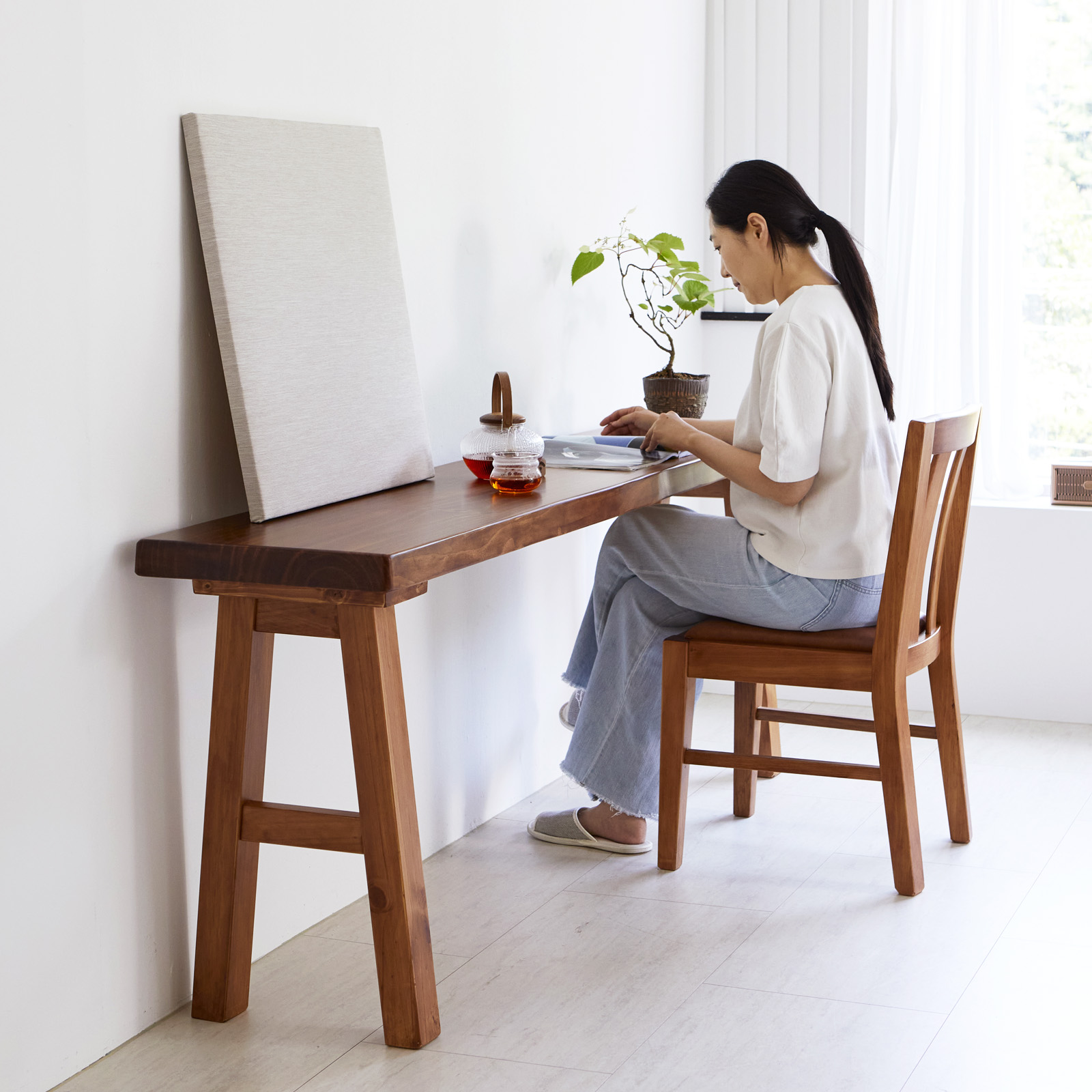 해찬솔원목이야기 통원목 폭좁은 다용도 원목테이블 2000TR_w400 