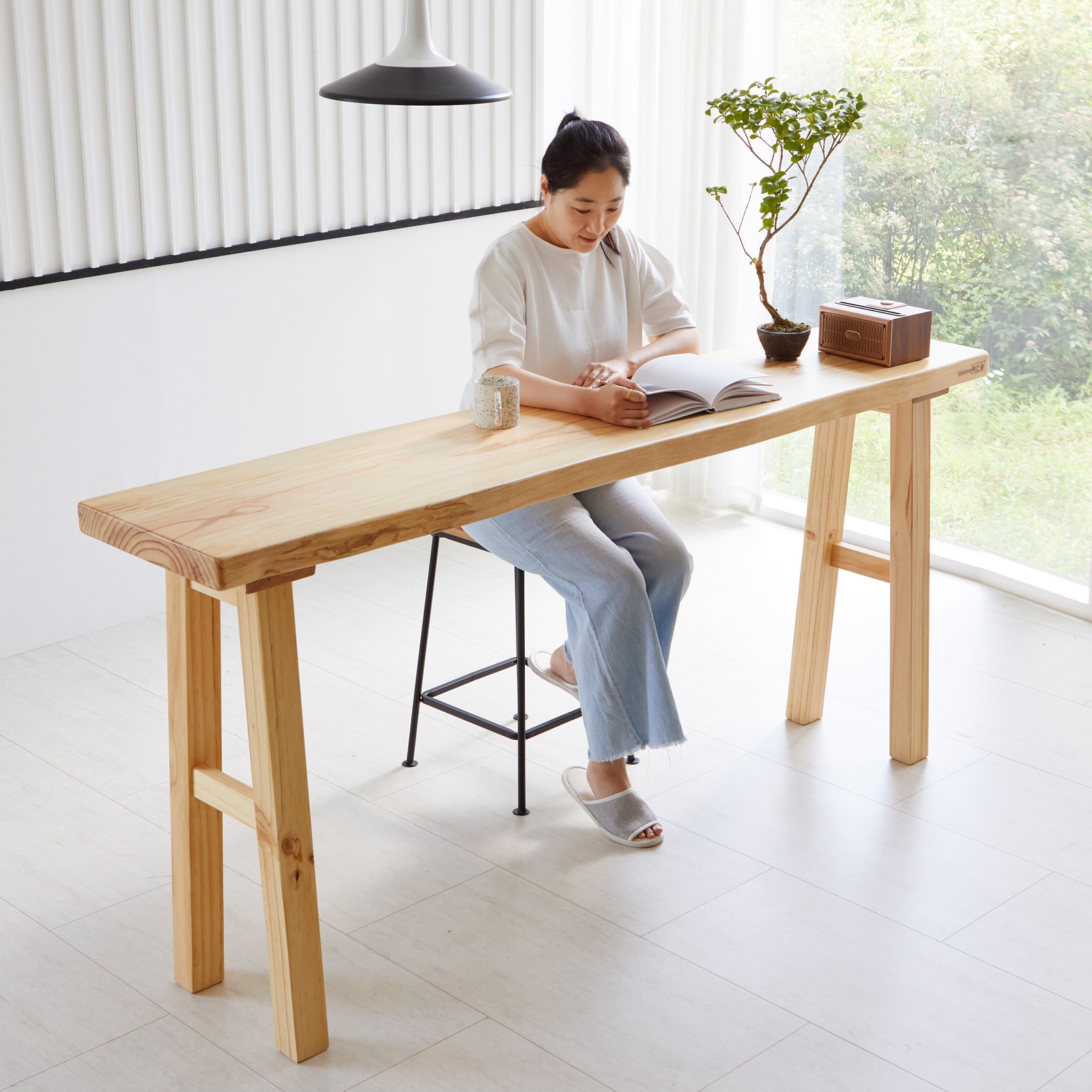 해찬솔원목이야기 통원목 홈바테이블 2000TR_w400 우드슬랩 