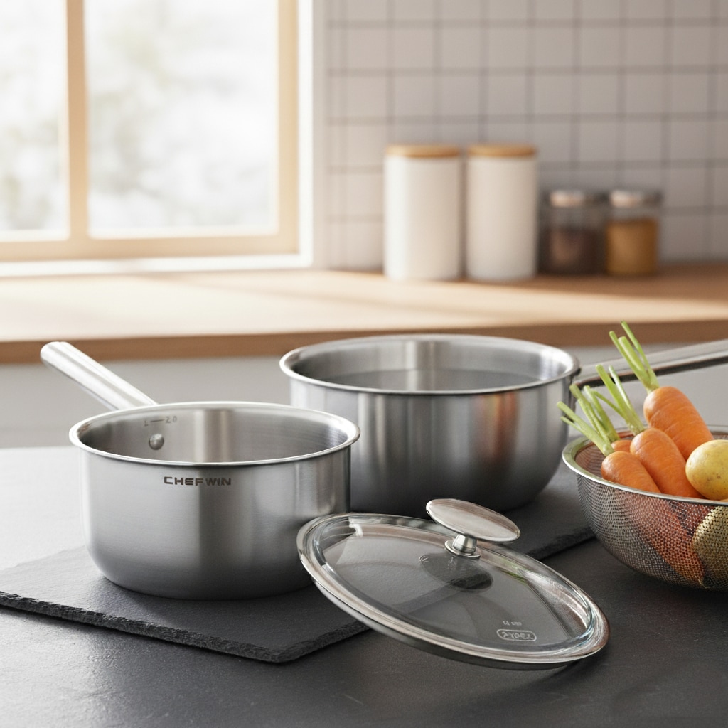 쉐프윈 304스텐 통5중 이유식 냄비 인덕션겸용 올인원 편수냄비 18cm