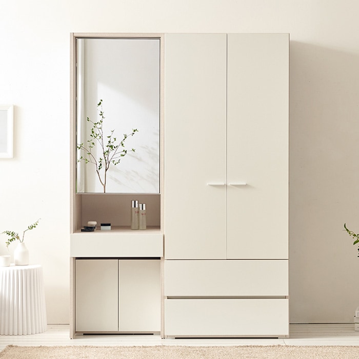 나무뜰 디움 키큰 수납 화장대 투서랍 모듈 옷장 PUR PET 1400 JNF100C 