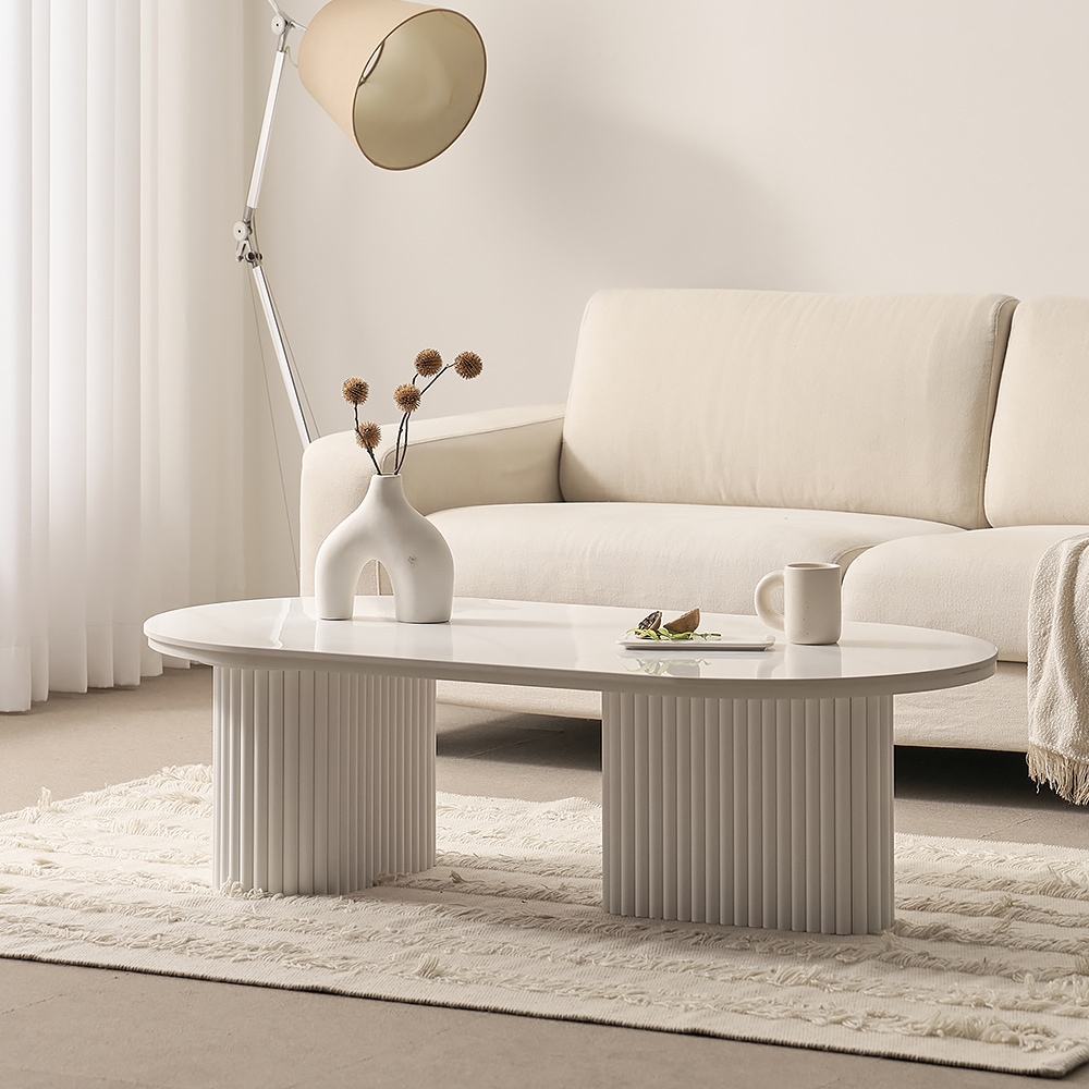 [신상품] 보루네오 하우스 마르체 몽스 세라믹 템바보드 타원형 좌식 낮은 거실 소파테이블 1200