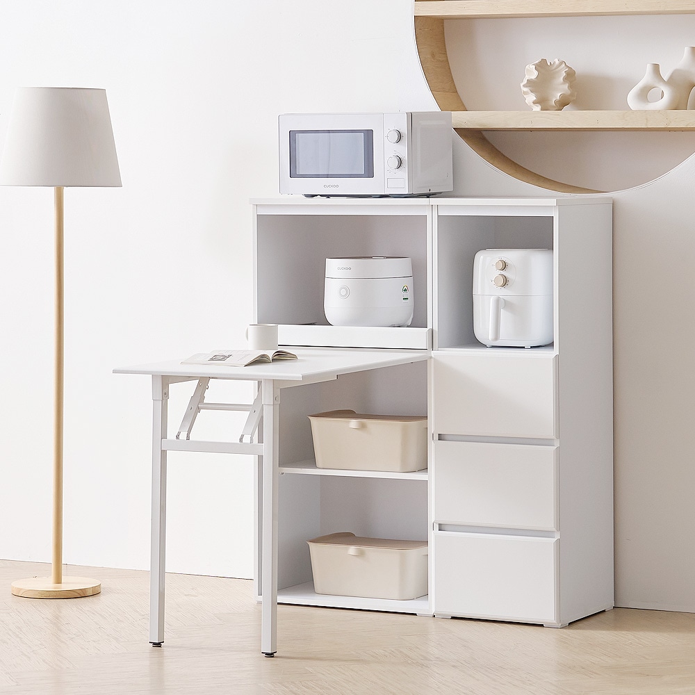 보루네오 하우스 마르체 리올 접이식 식탁 수납 렌지대+3단서랍장 세트 