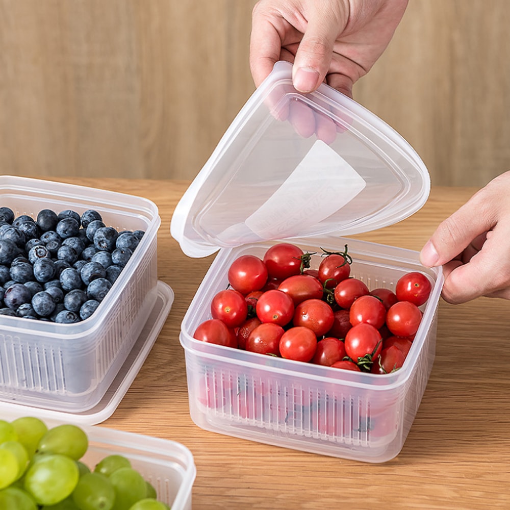 비다하우스 냉장고 사각 물빠짐 반찬용기 1.1리터 3개세트 두부 보관용기 채반