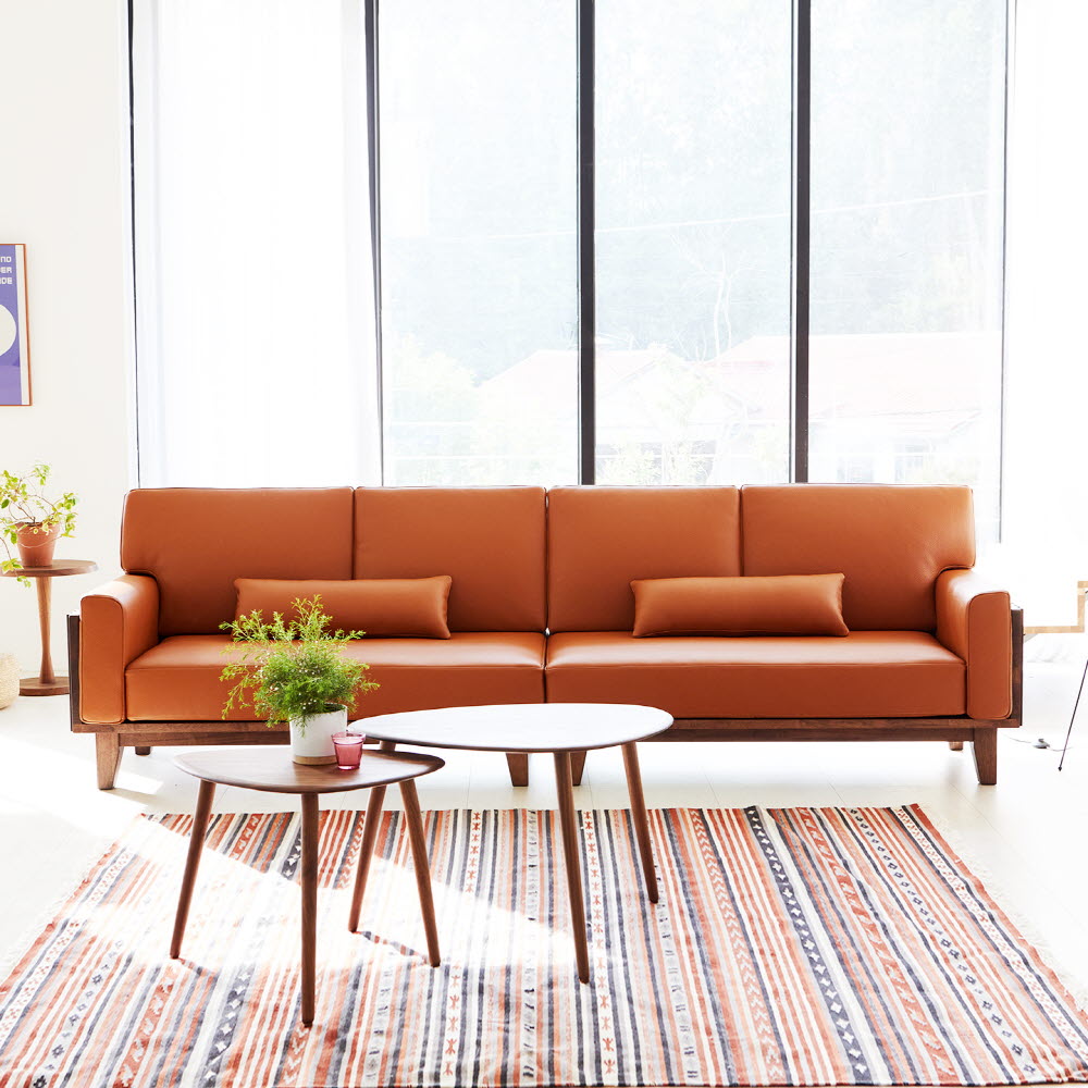 디어유니크 베리나 전체가죽 4인용소파 라바오렌지