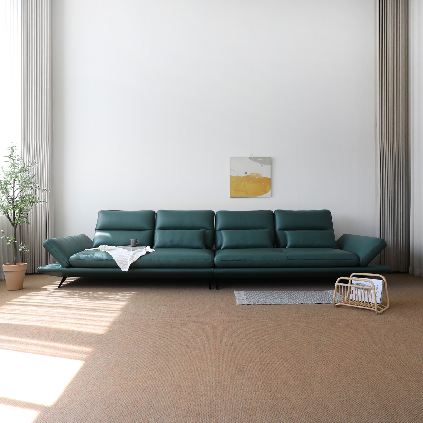 디어유니크 우모A 전체가죽 6인용소파 딥그린