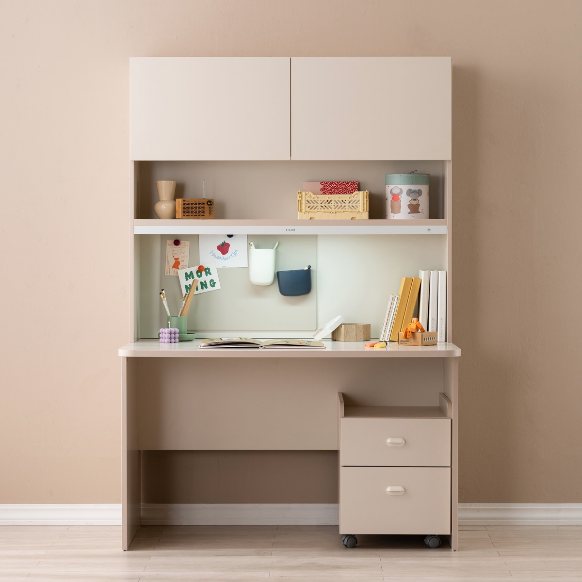 리바트 로넌 1200 책상세트 플랩도어형 (2단서랍, 조명 포함) 