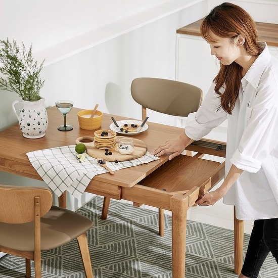 [신상품] 한샘 한샘몰pick 씨엘로 헴스 W 2인 확장형식탁 라탄의자 세트 3colors