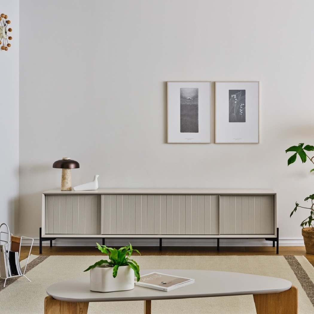 한샘 플리츠 거실장 210cm 오트밀 