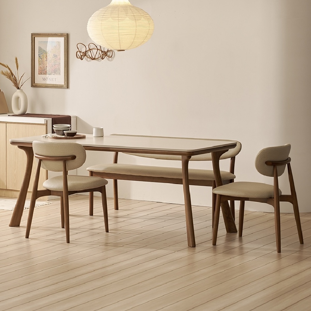 [신상품] 한샘 한샘몰pick 보니애 노르딕 원목 양면 포세린 세라믹 1800 6인용 식탁(의자2+벤치1)