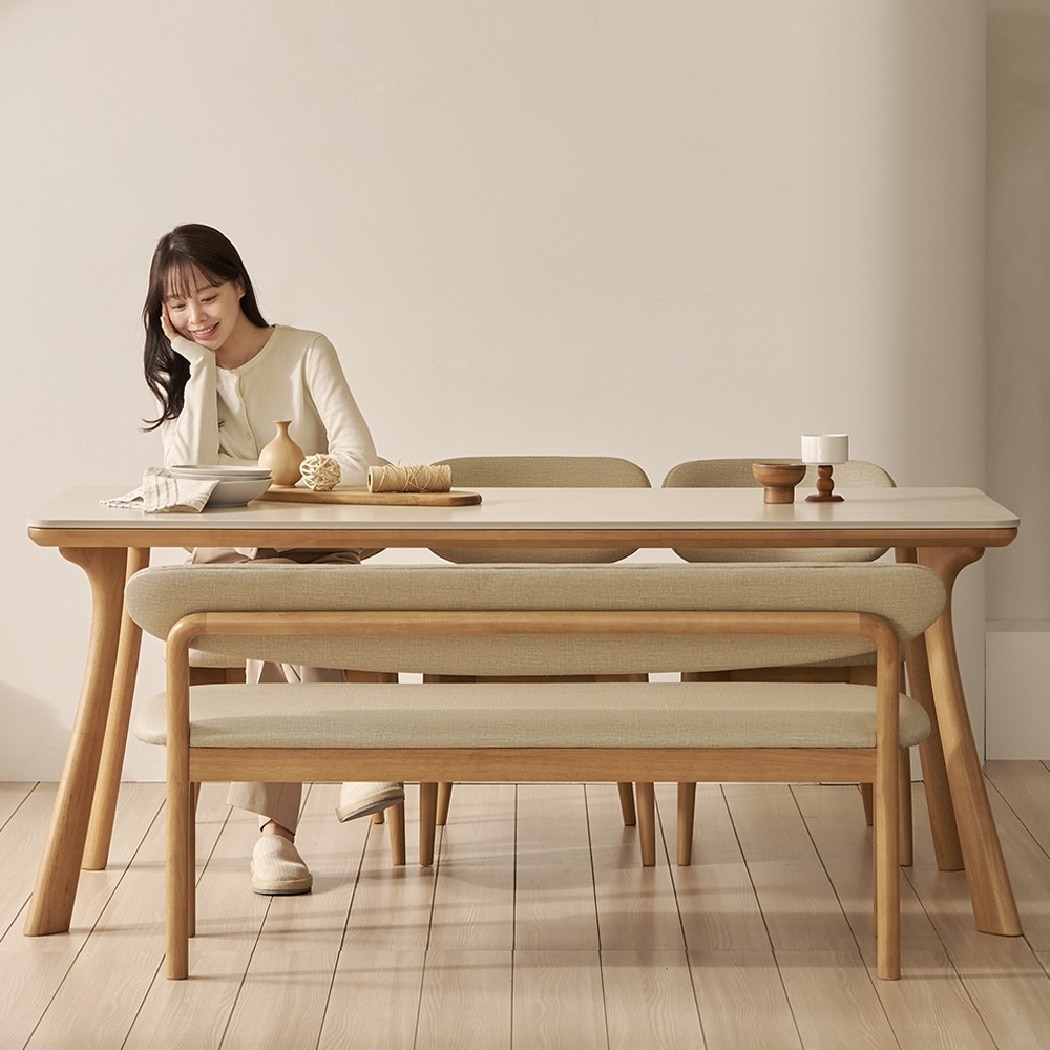 한샘 한샘몰pick 보니애 노르딕 원목 양면 포세린 세라믹 1800 6인용 식탁(의자3+벤치1) 