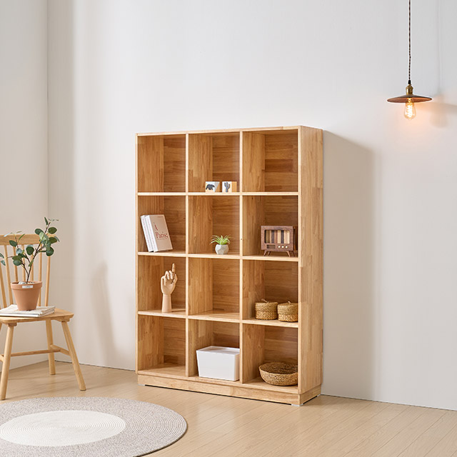 히트가구 F2319 고무나무 4단 12칸 책장 1color 