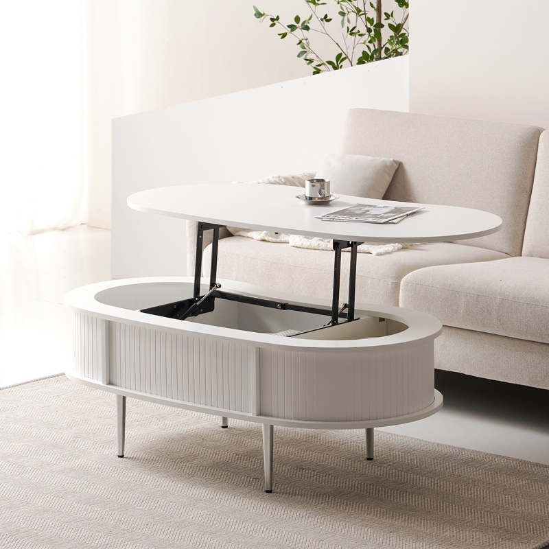 [신상품] 블리스데코 레비 1200 땅콩형 리프트업 거실 소파 테이블