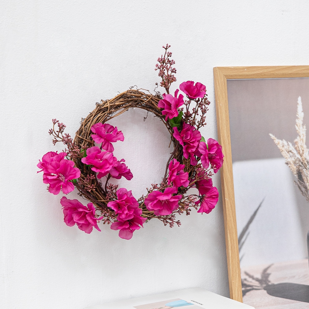 플라워트리 진달래 조화 리스 봄소식 28cm 인테리어 꽃 벽걸이 현관 문 꾸미기