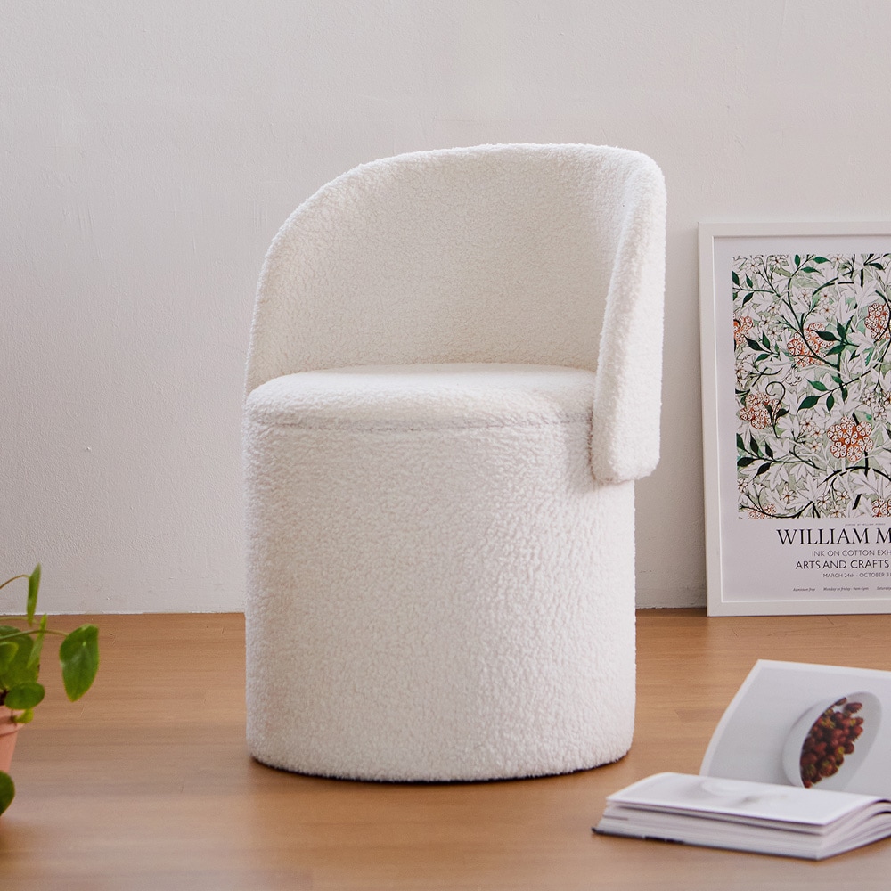 바우미스트 구름 부클레 패브릭 양털 등받이 원통 화장대의자 수납 스툴