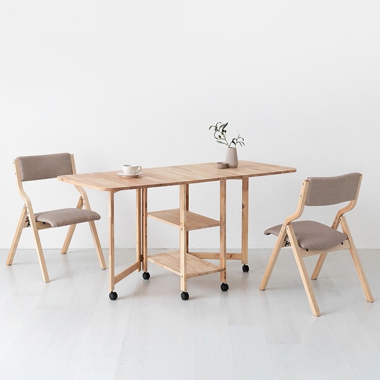 마켓비 DIGOOD 이동식 접이식테이블 고무나무+벤우드 접이식의자 2인 세트 