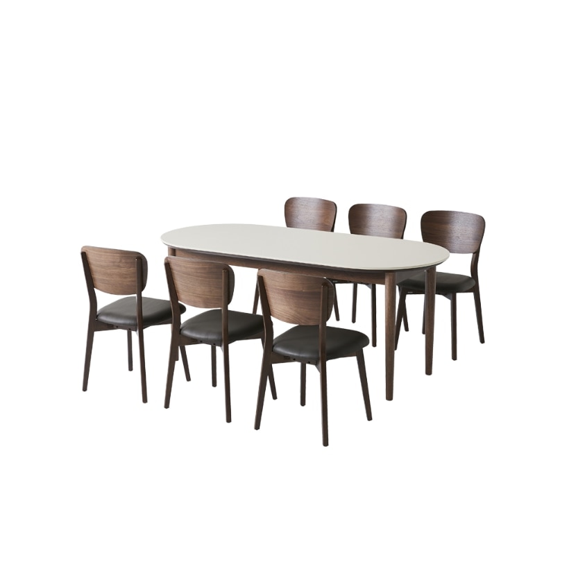 까사미아 카르네 세라믹 타원형식탁 6인세트 1800 브라운_체어6EA (옵션 택1) 