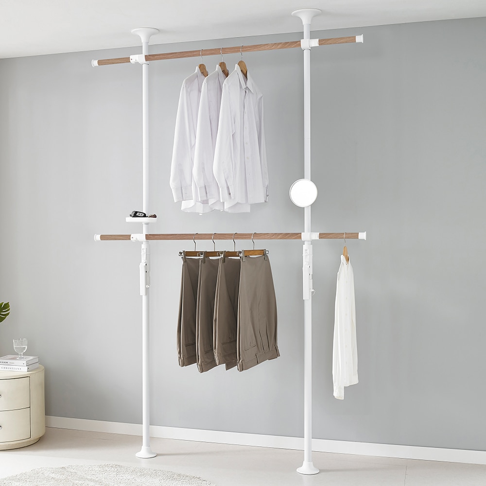 왕자행거 왕자 프리미엄 레버킹 2단행거(38mm) 화이트 앤 우드 