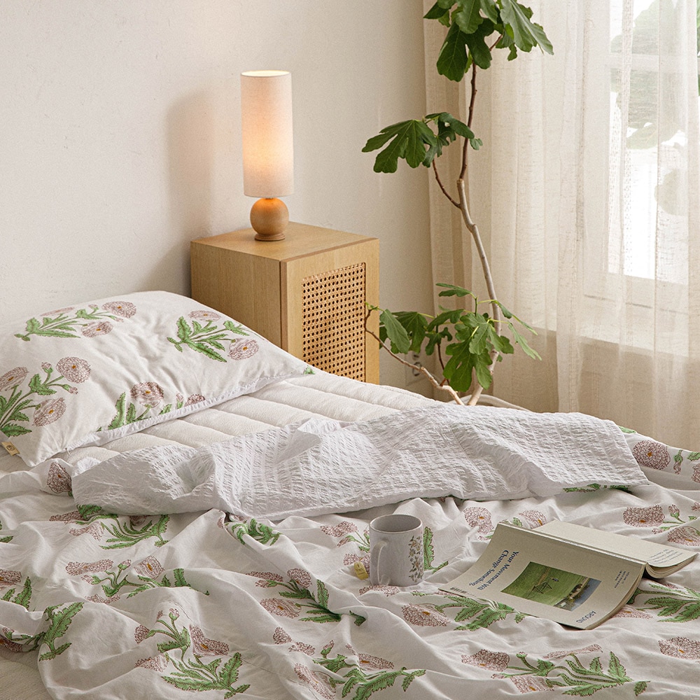 [신상품]엘레나하임 에스닉 블록 플라워 80수 면, 70수 면 리플 여름 침구세트 2color SS/Q/K