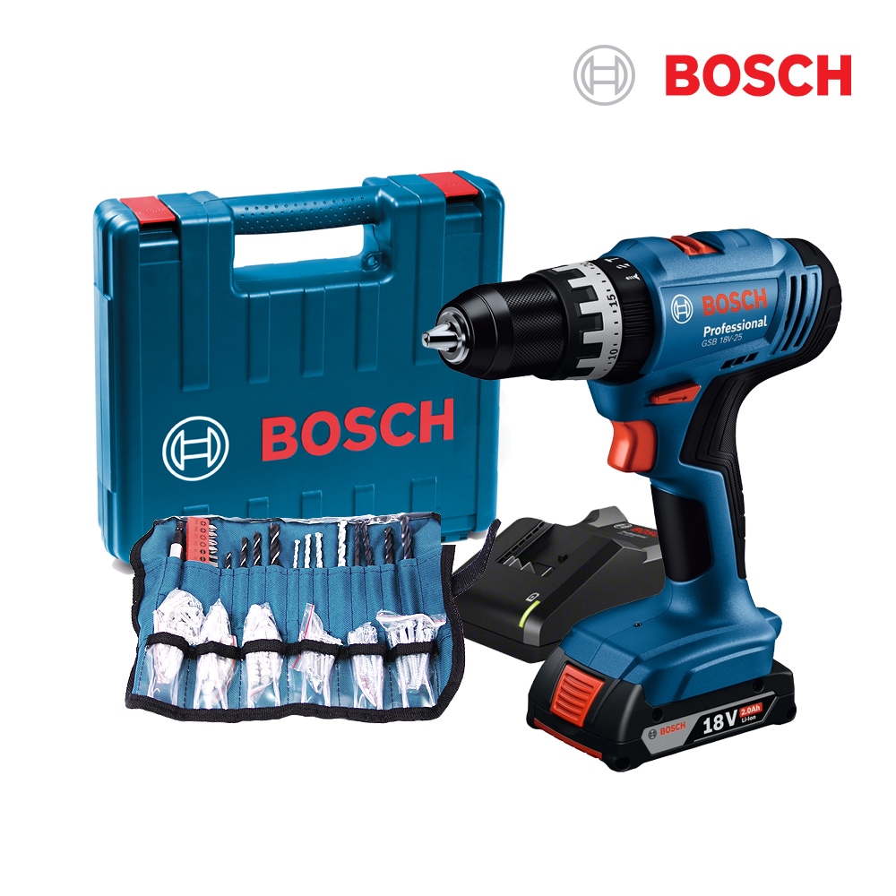 보쉬 충전 해머 전동드릴 세트 GSB18V-25 2.0Ah 100p액세서리 콘크리트 타공