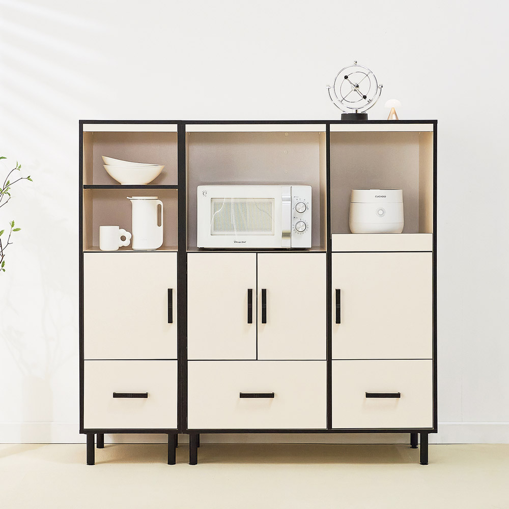 [신상품] 플랜데코 줄리 홈카페 1400 렌지대 밥솥 주방 수납장세트