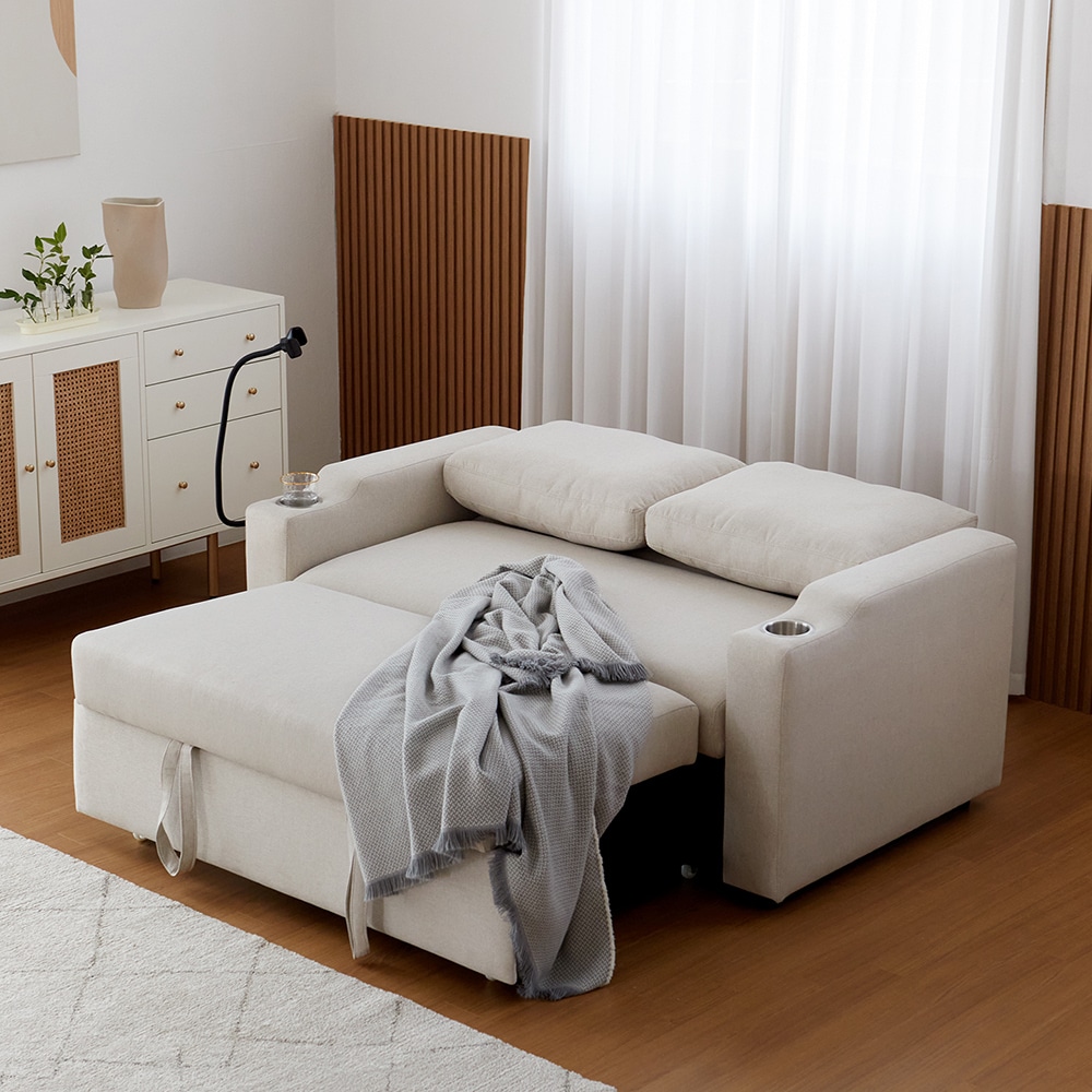 리비니아 1052 컵홀더 2인 패브릭 확장형 접이식 소파베드 