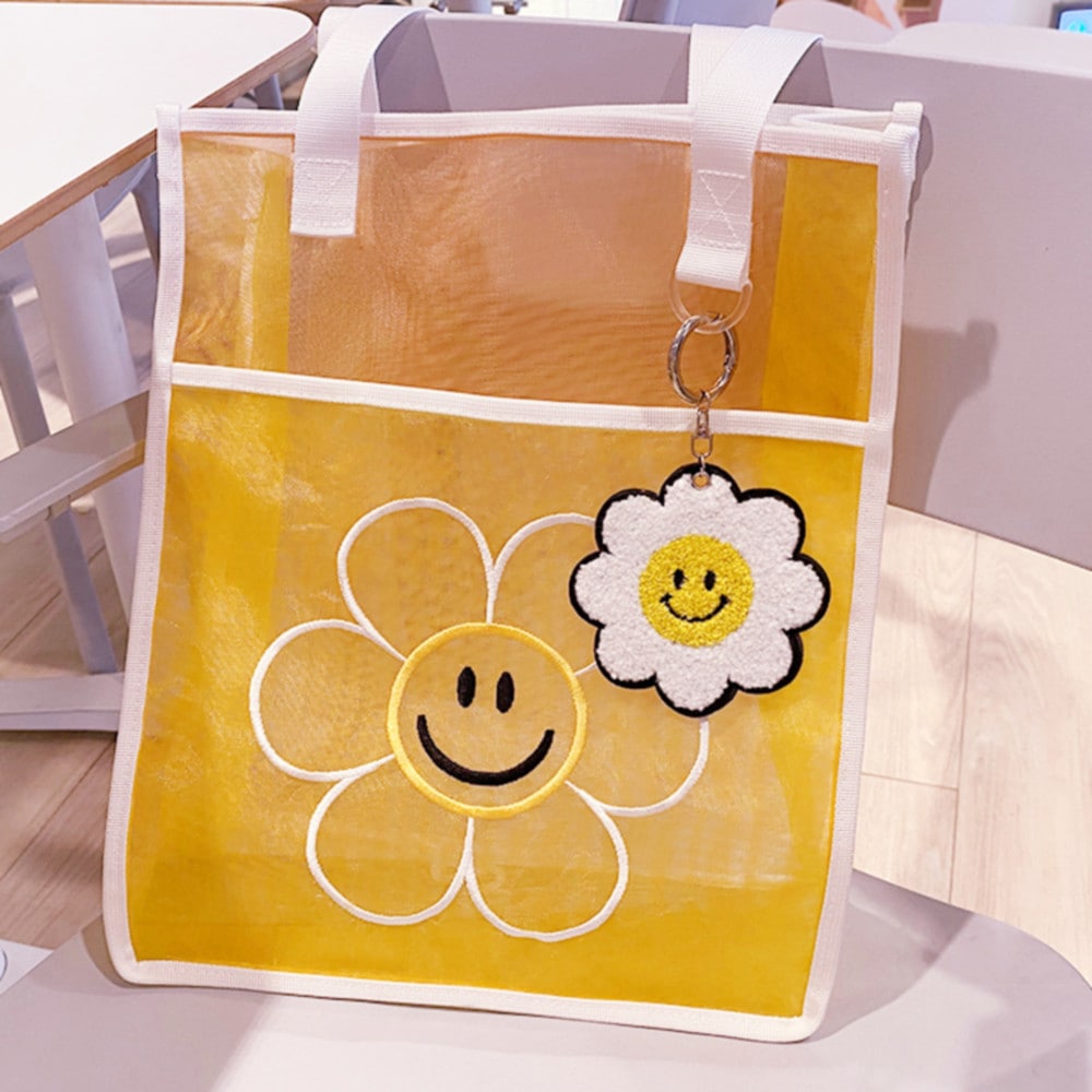 라즈베리데이 화이트 빅 스마일 플라워 꽃 대형 키링 가방고리 열쇠고리 악세사리