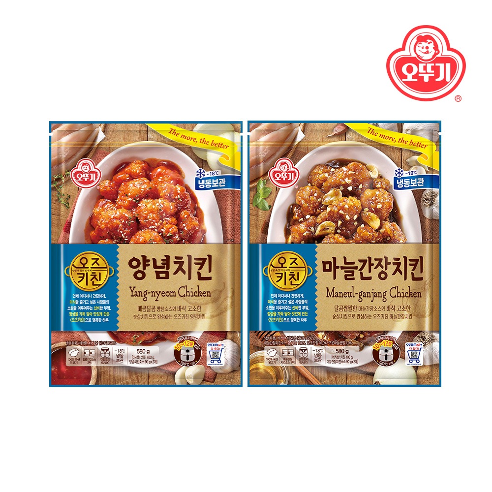 오뚜기 오즈키친 양념치킨 580g1개+마늘간장치킨 580g1개