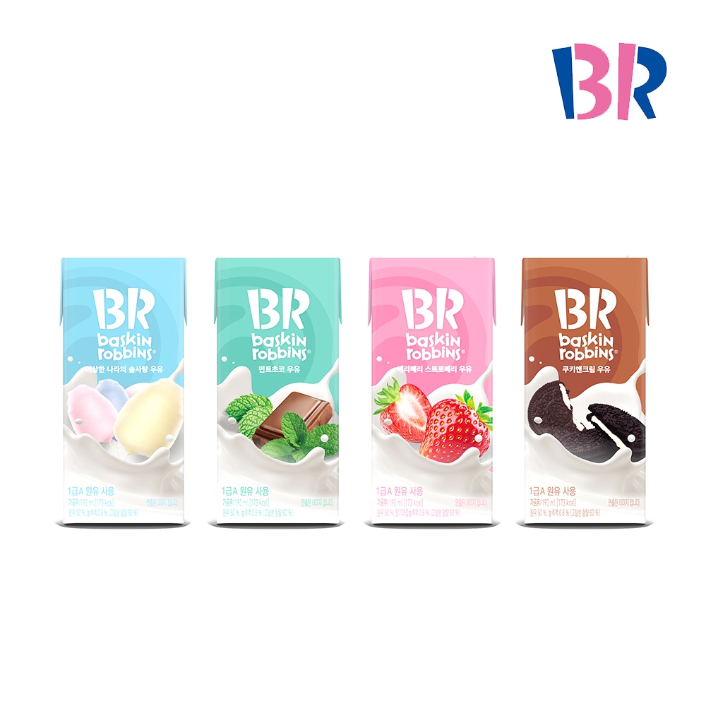 배스킨라빈스 베리베리스트로베리 멸균우유 190ml 24개 외 민트초코/쿠키앤크림/이상한나라의솜사탕