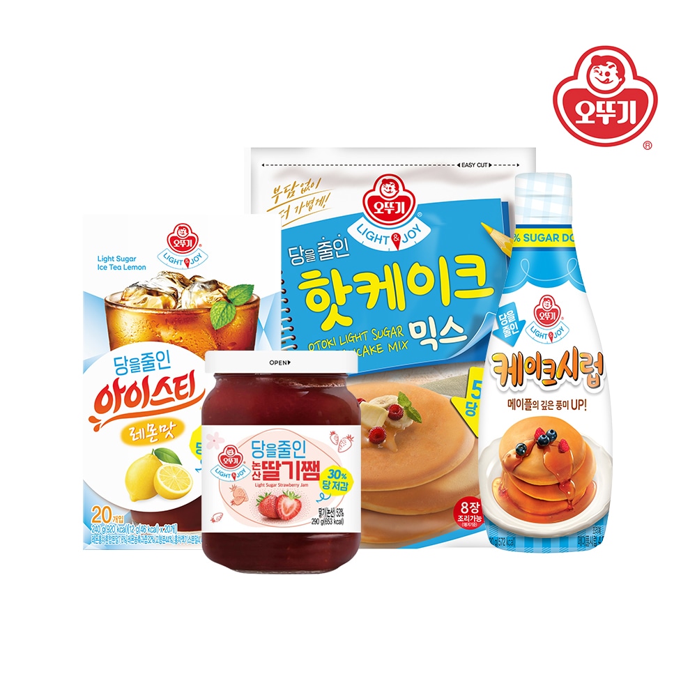 오뚜기 LIGHT&JOY 4종(핫케이크믹스+케이크시럽+논산딸기쨈+아이스티 레몬맛20T)
