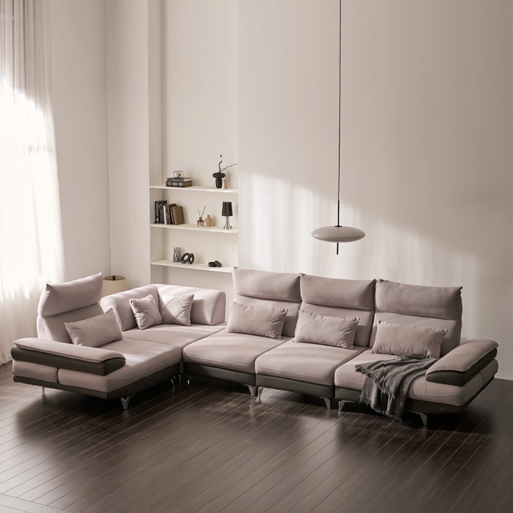 채우리 안목 나예 헤드 조절 스윙 투톤 아쿠아텍스 기능성 패브릭 가죽 8인용 코너형 소파 